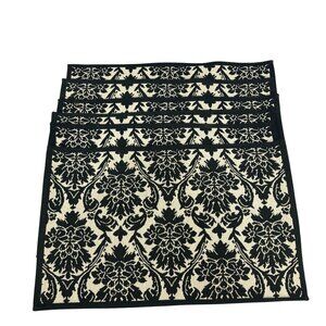 Set Of 6 Damask Placemats Black & Beige Jacquard Fabric Dining Table Decor